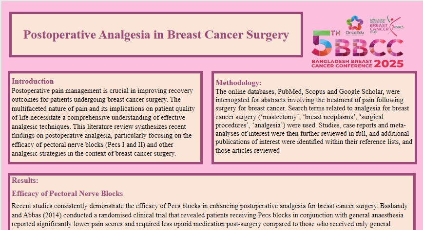 Postoperative Analgesia in Breast Cancer Surgery